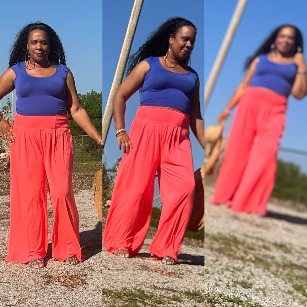 Lexi’s Neon Coral Wide Leg Pants